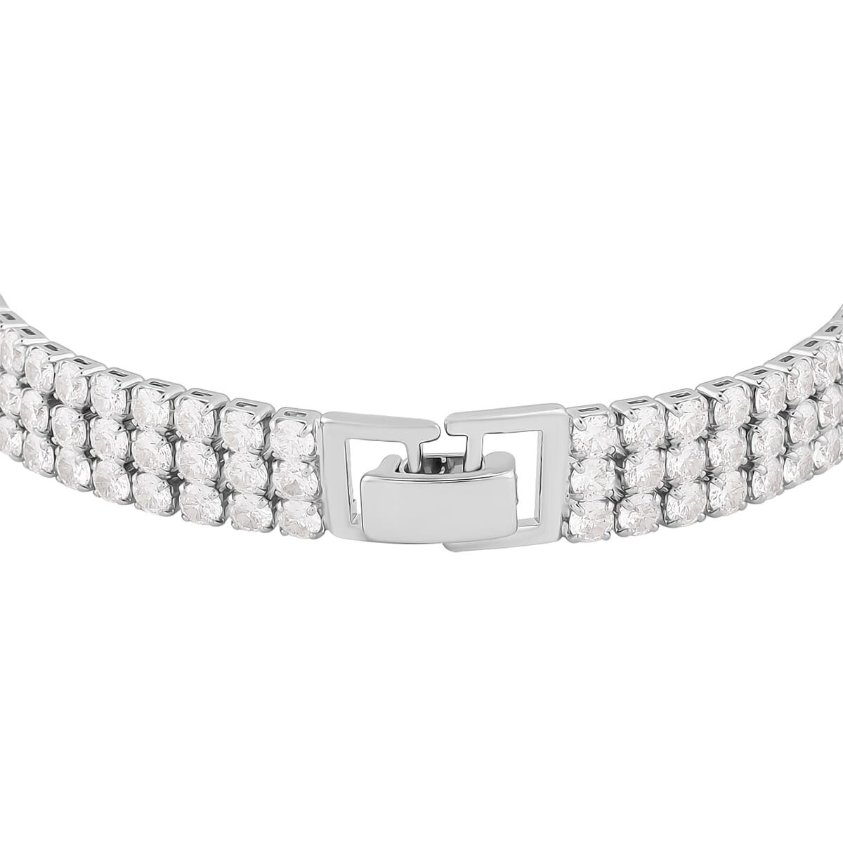 Simulated Diamond 3 Row Bracelet in Silvertone (7.50 In) 20.00 ctw image number 3