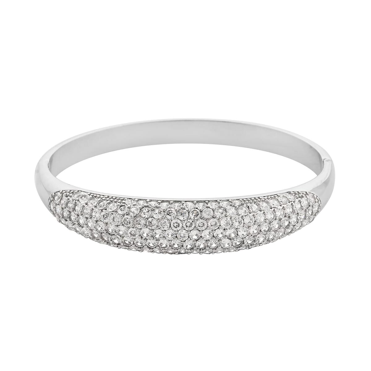 Simulated Diamond Bangle Bracelet in Silvertone (6.75 In) 5.50 ctw image number 0