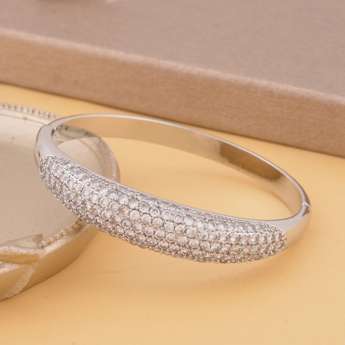 Simulated Diamond Bangle Bracelet in Silvertone (6.75 In) 5.50 ctw image number 1