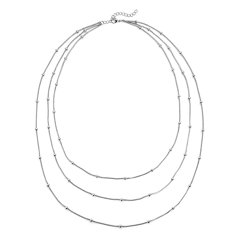 Three Layer Station Necklace (21-23 Inches) in Stainless Steel (29 g) , Tarnish-Free, Waterproof, Sweat Proof Jewelry