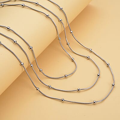 Three Layer Station Necklace (21-23 Inches) in Stainless Steel (29 g) , Tarnish-Free, Waterproof, Sweat Proof Jewelry