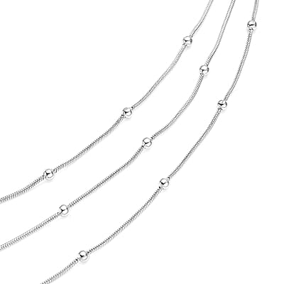 Three Layer Station Necklace (21-23 Inches) in Stainless Steel (29 g) , Tarnish-Free, Waterproof, Sweat Proof Jewelry