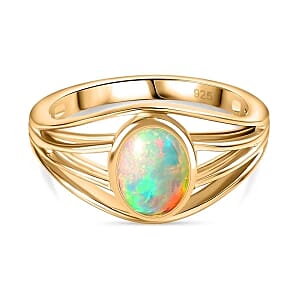 Ethiopian Welo Opal 0.77 ctw Ring in Vermeil Yellow Gold Over Sterling Silver (Size 10)