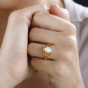 Ethiopian Welo Opal 0.77 ctw Ring in Vermeil Yellow Gold Over Sterling Silver (Size 10)