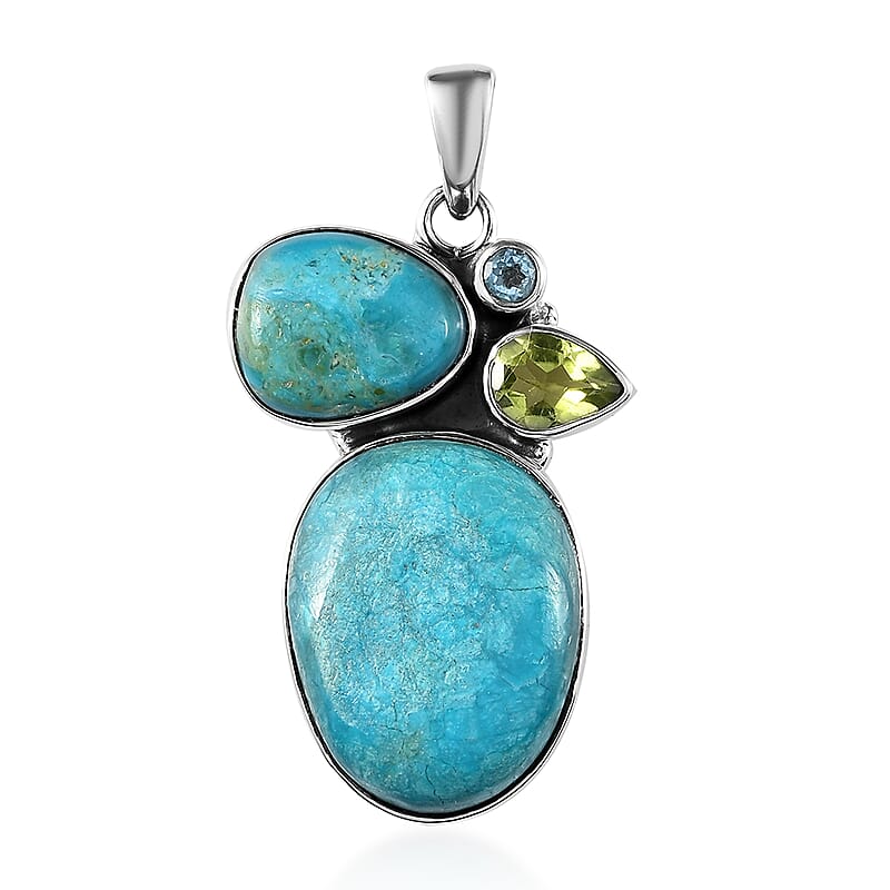 Artisan Crafted Peruvian Opalina and Multi Gemstone 16.75 ctw Pendant in Sterling Silver