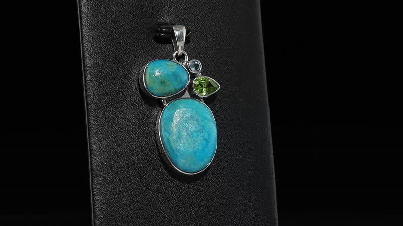 Artisan Crafted Peruvian Opalina and Multi Gemstone 16.75 ctw Pendant in Sterling Silver