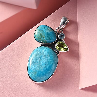 Artisan Crafted Peruvian Opalina and Multi Gemstone 16.75 ctw Pendant in Sterling Silver