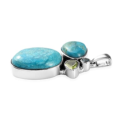Artisan Crafted Peruvian Opalina and Multi Gemstone 16.75 ctw Pendant in Sterling Silver