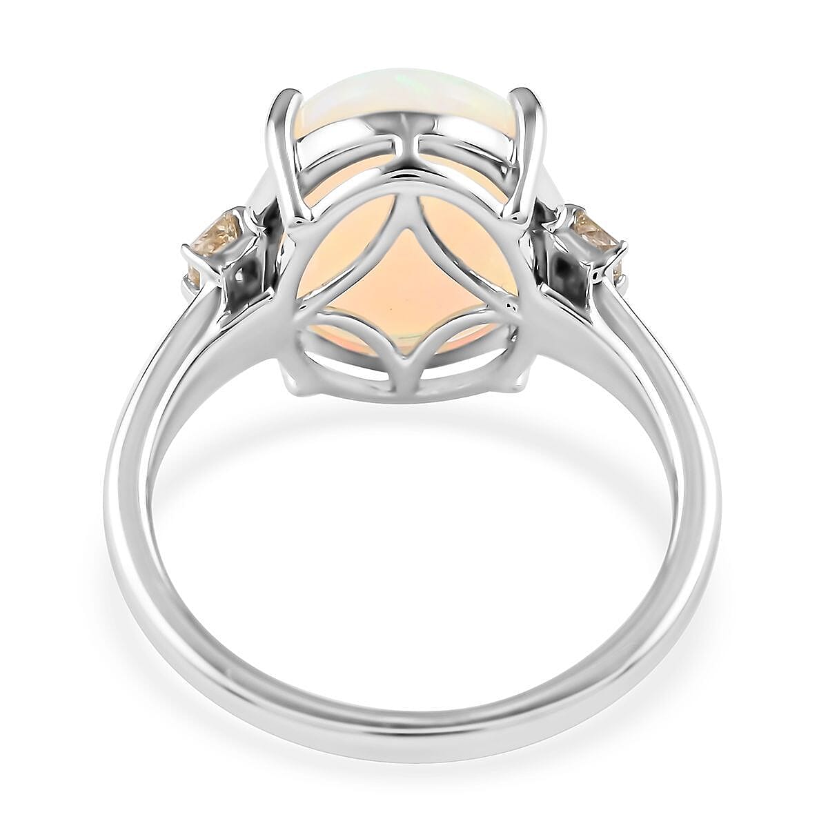 Certified Luxoro 14K White Gold AAA Ethiopian Welo Opal and G-H I2 Diamond Ring (Size 7.0) 3.90 ctw image number 4
