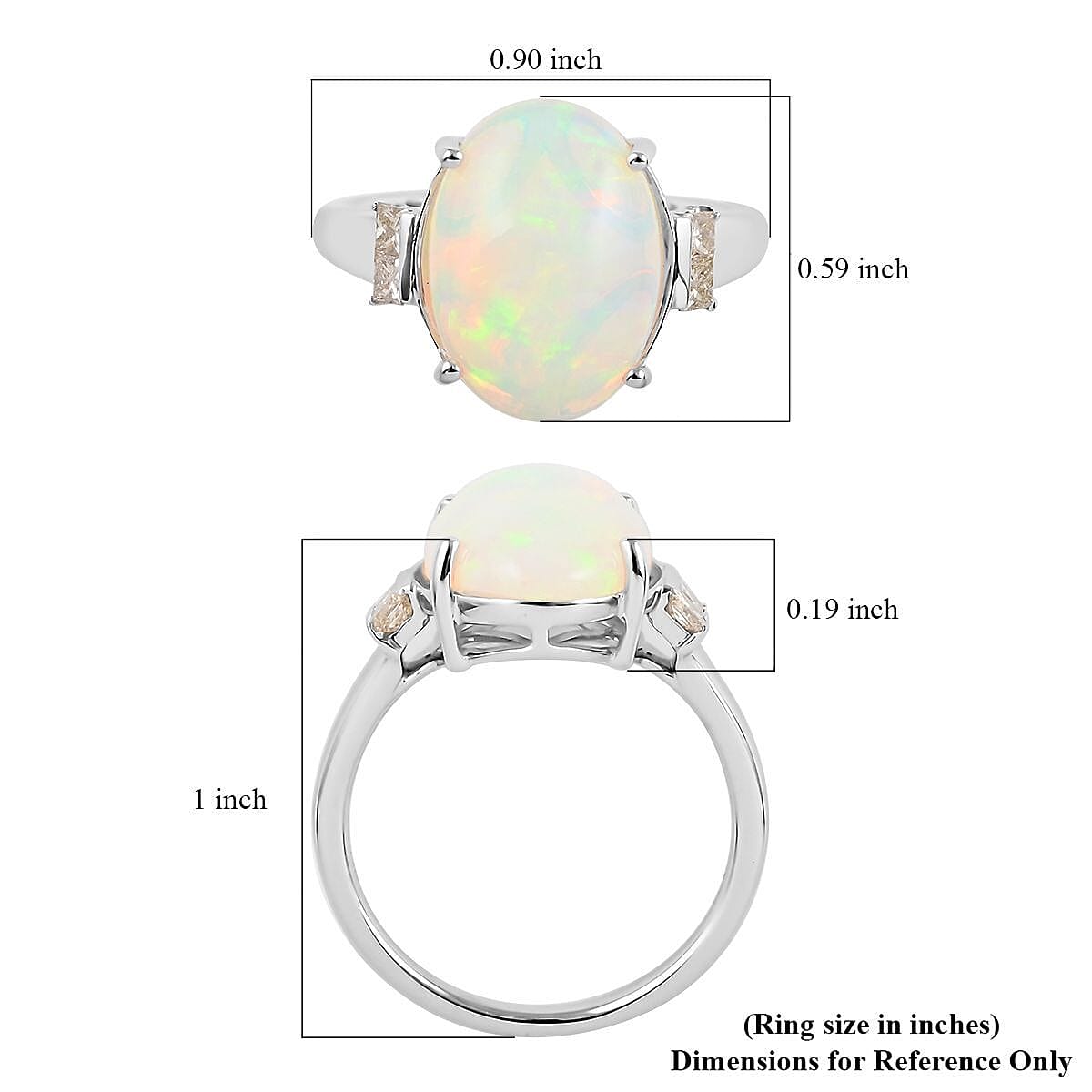 Certified Luxoro 14K White Gold AAA Ethiopian Welo Opal and G-H I2 Diamond Ring (Size 7.0) 3.90 ctw image number 5