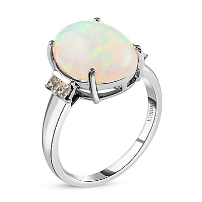 Certified & Appraised Luxoro 14K White Gold AAA Ethiopian Welo Opal and G-H I2 Diamond Ring (Size 8.0) 3.90 ctw