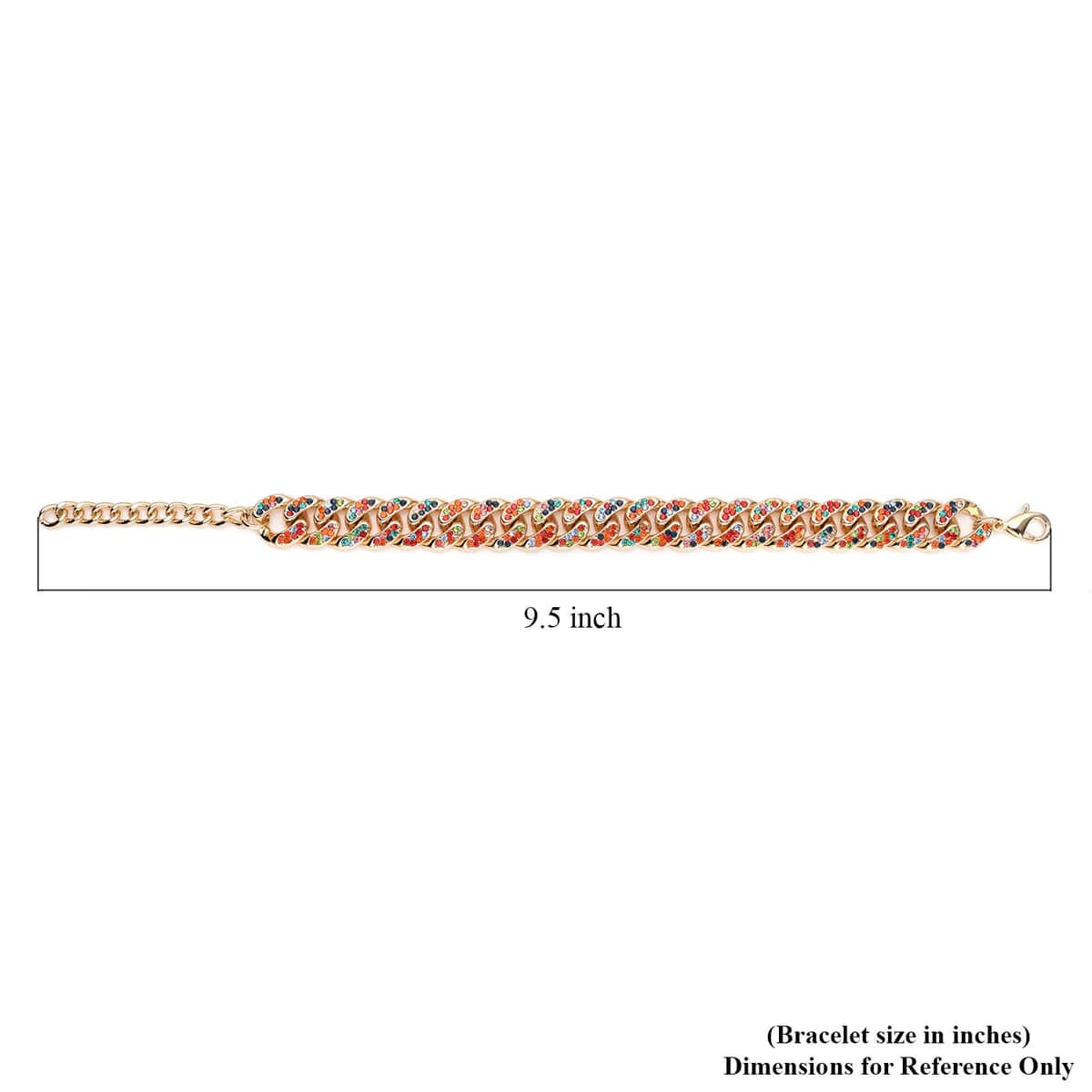 Multi Color Austrian Crystal Curb Link Chain Bracelet in Goldtone (7.50-9.50In) image number 4