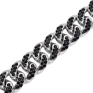 Black Austrian Crystal Curb Link Chain Bracelet in Silvertone (7.50-9.50In)