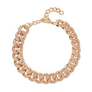 Champagne Austrian Crystal Curb Link Chain Bracelet in Goldtone (7.50-9.50In)