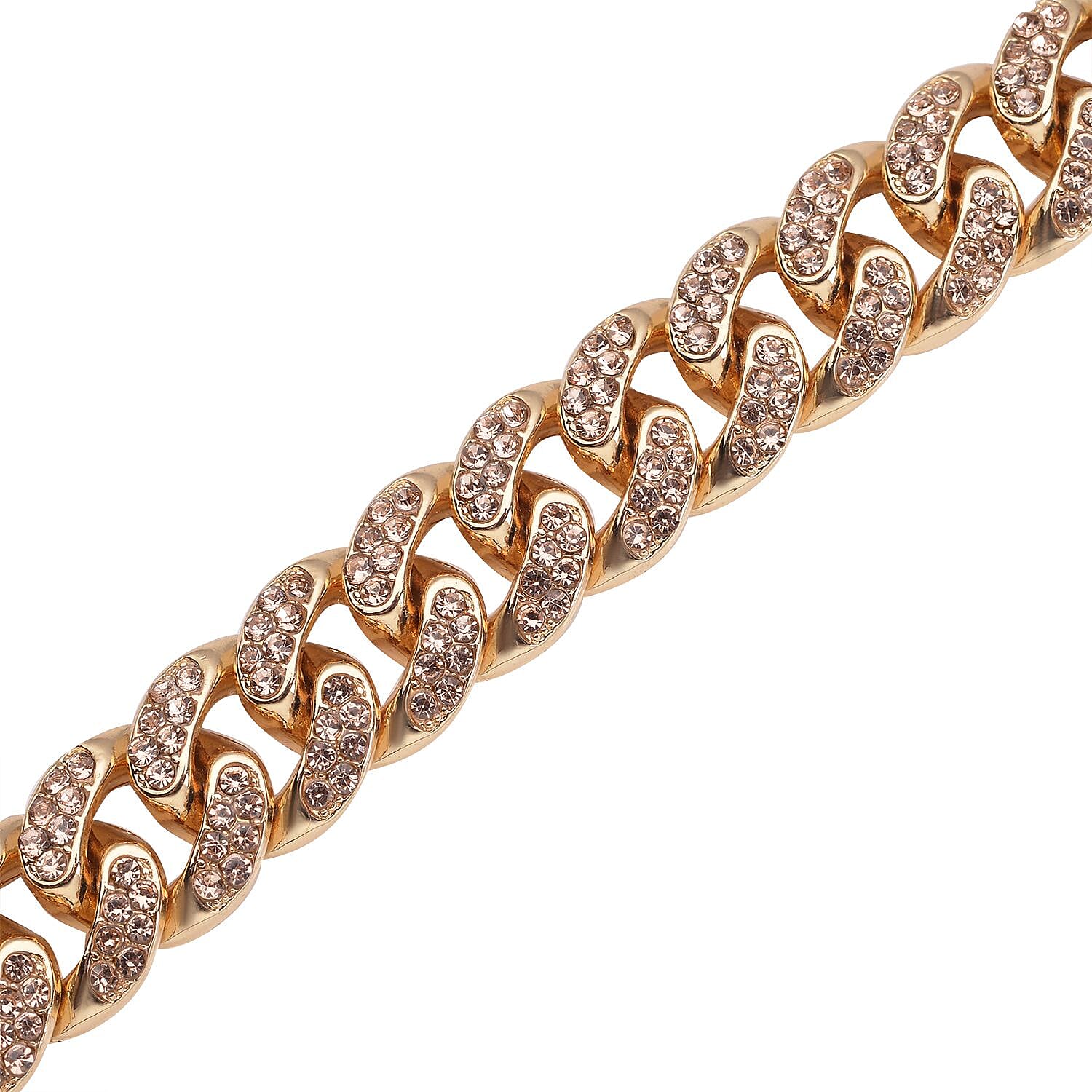 Champagne Austrian Crystal Curb Link Chain Bracelet in Goldtone (7.50-9.50In)