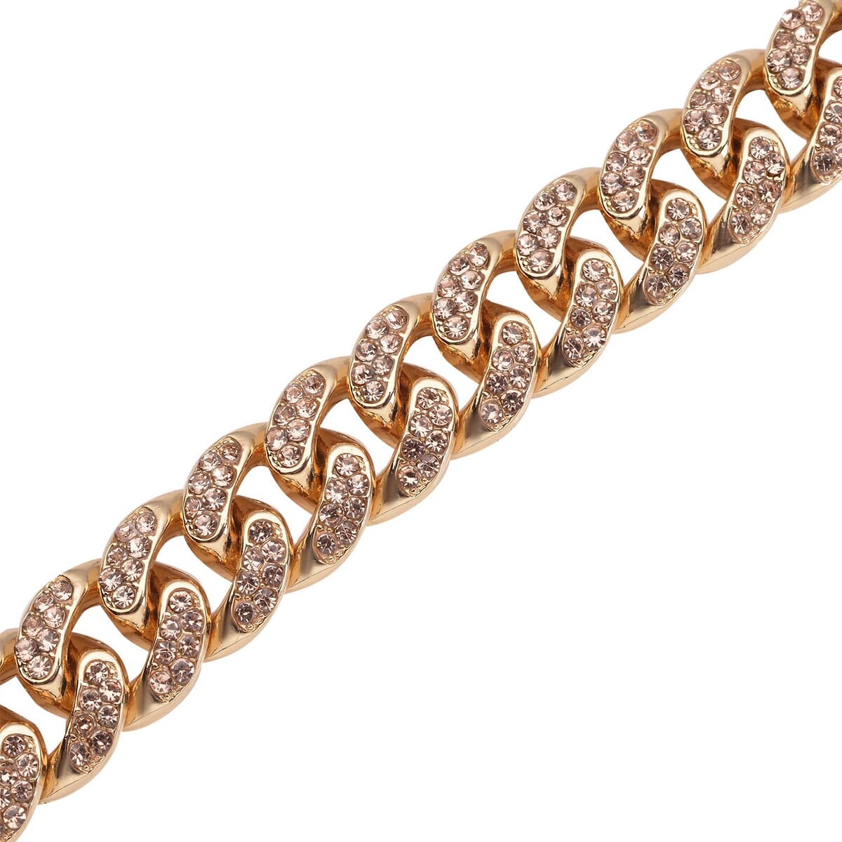 Champagne Austrian Crystal Curb Link Chain Bracelet in Goldtone (7.50-9.50In) image number 3