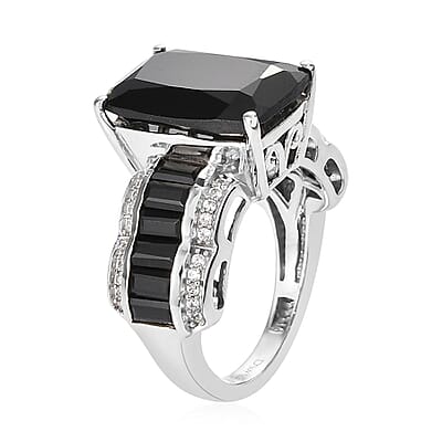 Thai Black Spinel and White Zircon Ring in Platinum Over Sterling Silver (Size 10.0) 10.85 ctw