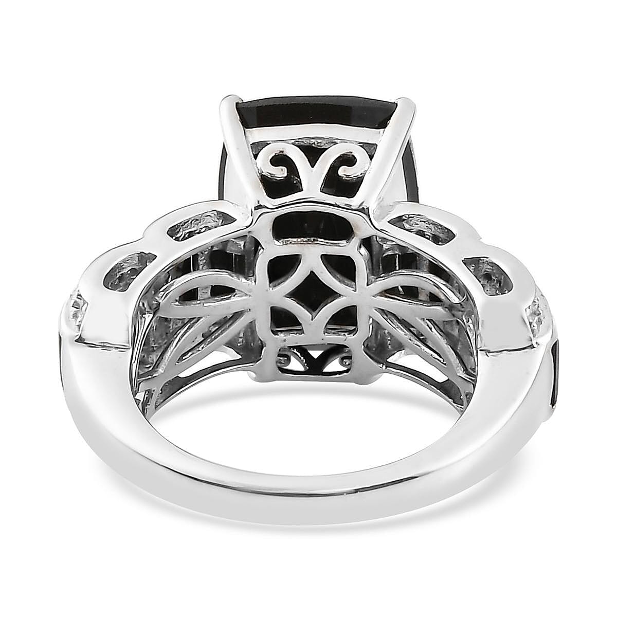 Thai Black Spinel and White Zircon Ring in Platinum Over Sterling Silver (Size 10.0) 10.85 ctw