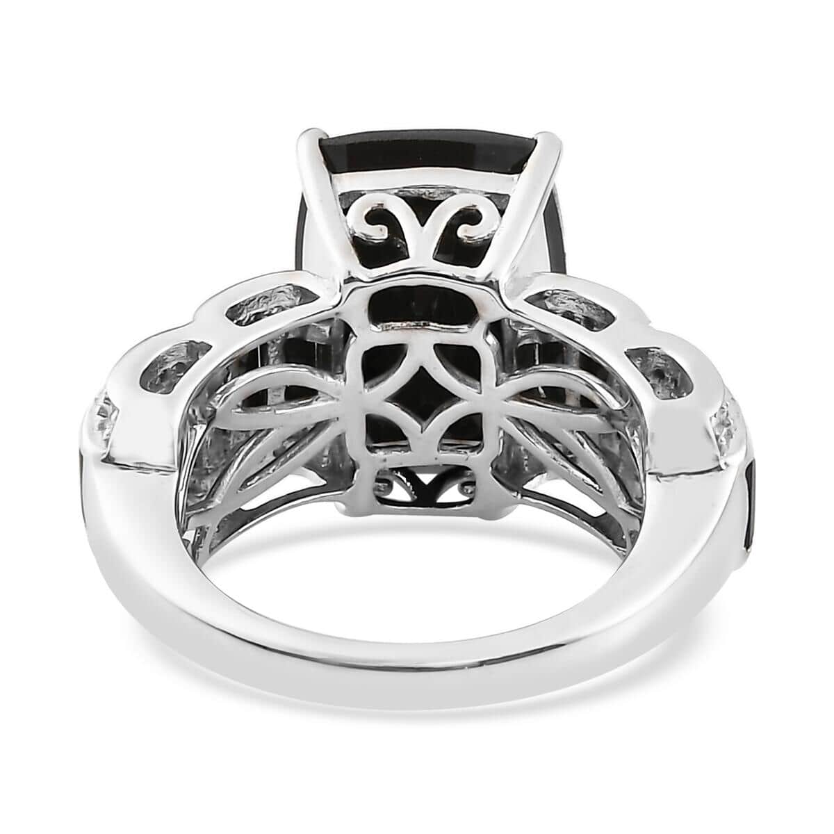 Natural Thai Black Spinel and Natural White Zircon Ring in Platinum Over Sterling Silver 10.85 ctw image number 4