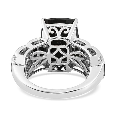 Thai Black Spinel and White Zircon Ring in Platinum Over Sterling Silver (Size 10.0) 10.85 ctw