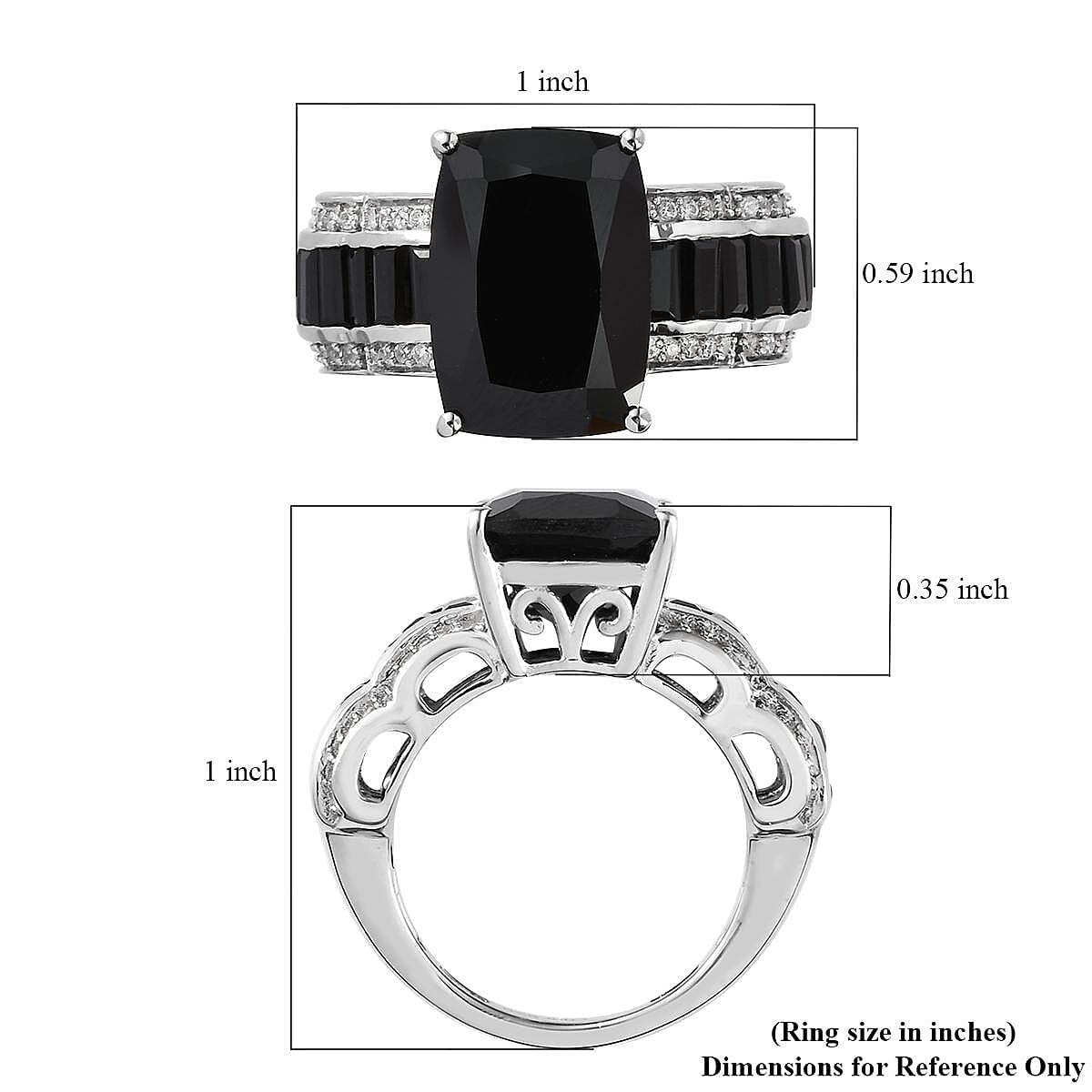 Thai Black Spinel and White Zircon Ring in Platinum Over Sterling Silver (Size 10.0) 10.85 ctw
