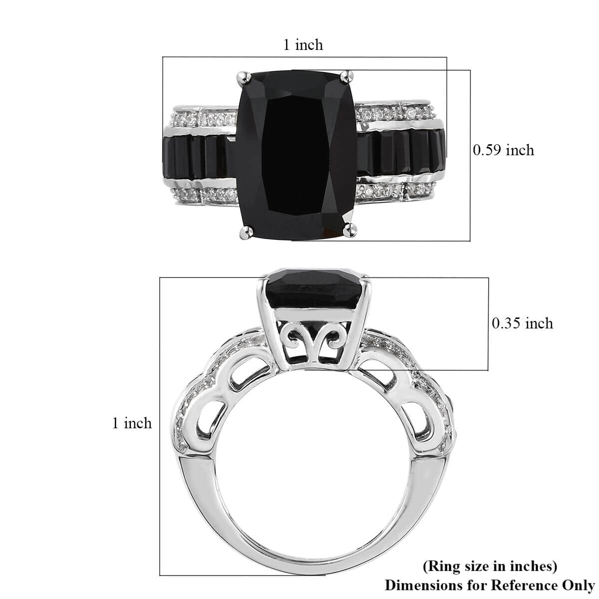 Natural Thai Black Spinel and Natural White Zircon Ring in Platinum Over Sterling Silver 10.85 ctw image number 5