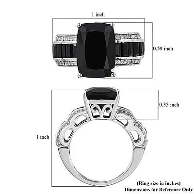 Thai Black Spinel and White Zircon Ring in Platinum Over Sterling Silver (Size 10.0) 10.85 ctw