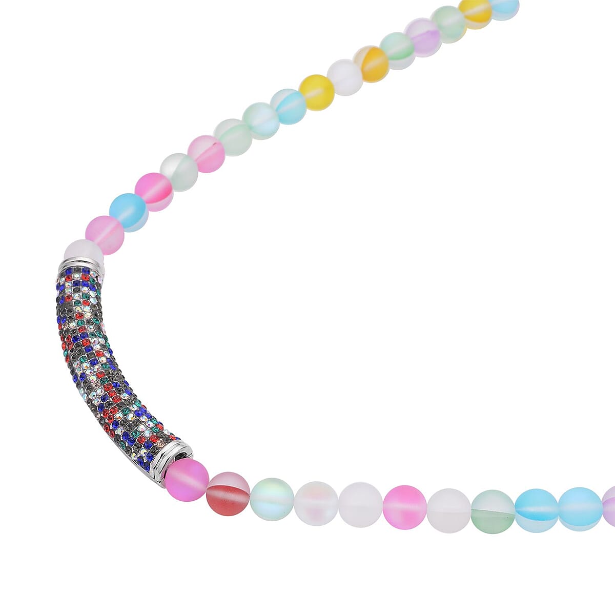 Multi Color Aurora Borealis Glass, Multi Color Austrian Crystal Boho Style Necklace in Silvertone 20 Inches image number 2