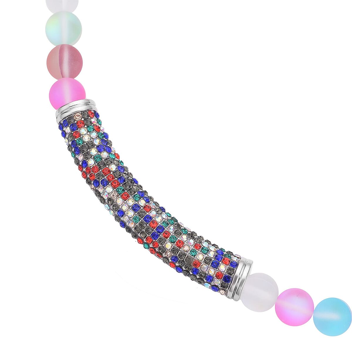 Multi Color Aurora Borealis Glass, Multi Color Austrian Crystal Boho Style Necklace in Silvertone 20 Inches image number 3