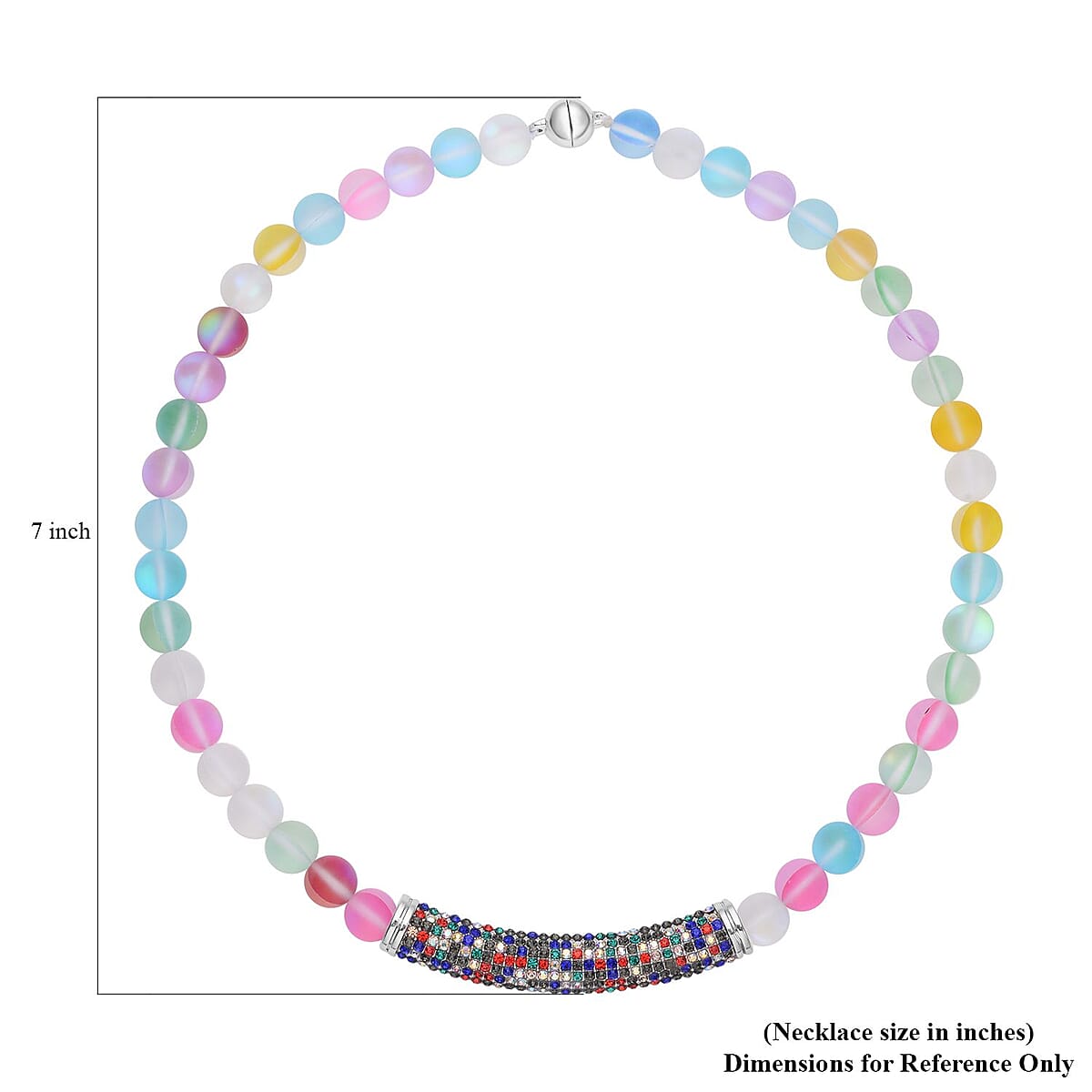 Multi Color Aurora Borealis Glass, Multi Color Austrian Crystal Boho Style Necklace in Silvertone 20 Inches image number 4