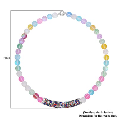 Multi Color Aurora Borealis Glass, Multi Color Austrian Crystal Boho Style Necklace in Silvertone 20 Inches