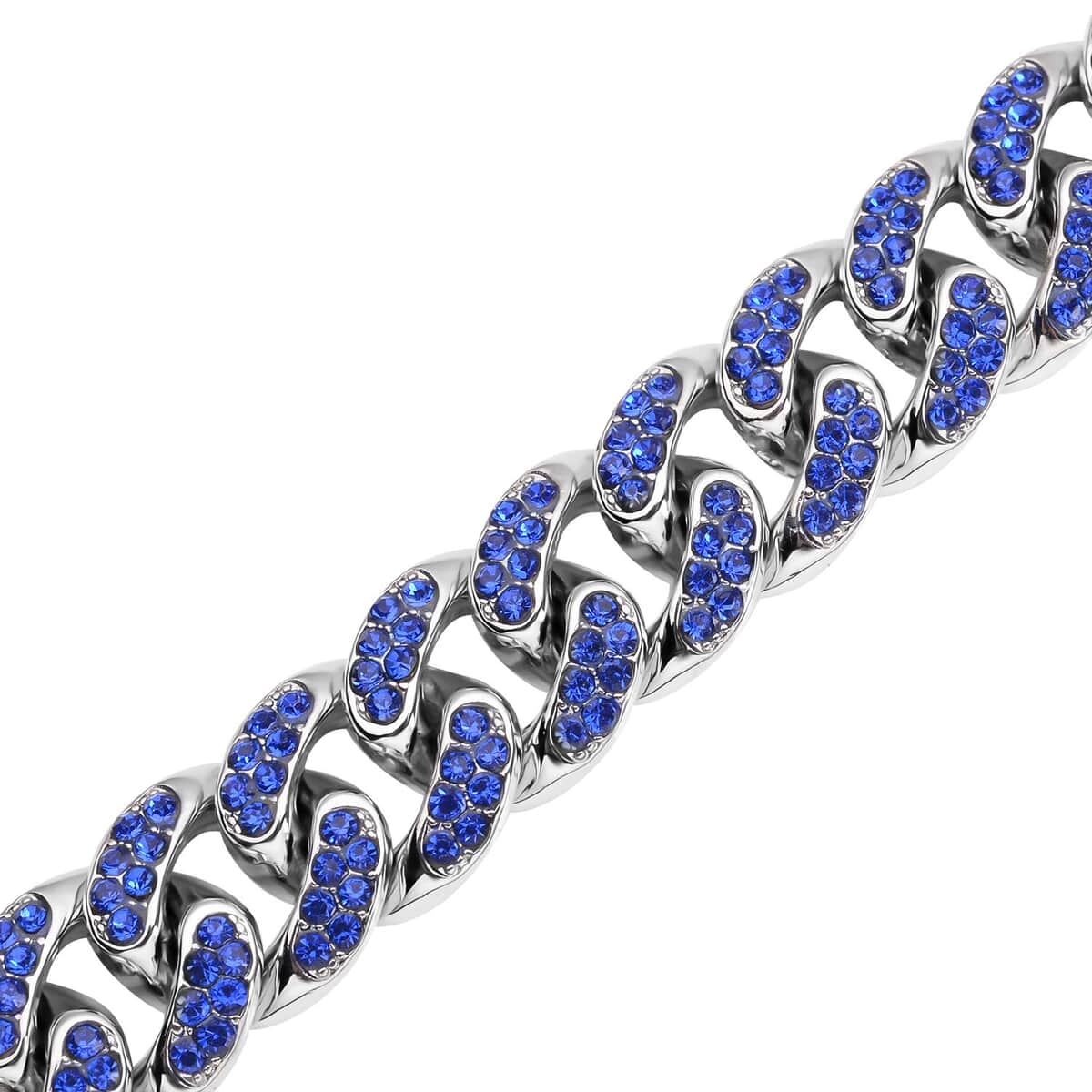 Blue Austrian Crystal Curb Link Chain Bracelet in Silvertone (7.50-9.50In) image number 3