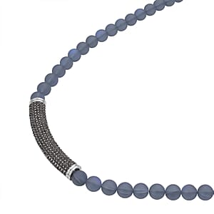 Black Aurora Borealis Glass and Black Austrian Crystal Boho Style Necklace in Silvertone 20 Inches