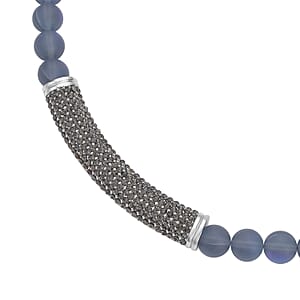 Black Aurora Borealis Glass and Black Austrian Crystal Boho Style Necklace in Silvertone 20 Inches