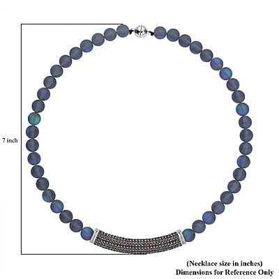 Black Aurora Borealis Glass and Black Austrian Crystal Boho Style Necklace in Silvertone 20 Inches