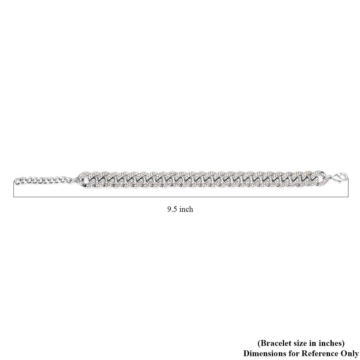 White Aurora Borealis Austrian Crystal Curb Link Chain Bracelet in Silvertone (7.50-9.50In) image number 4