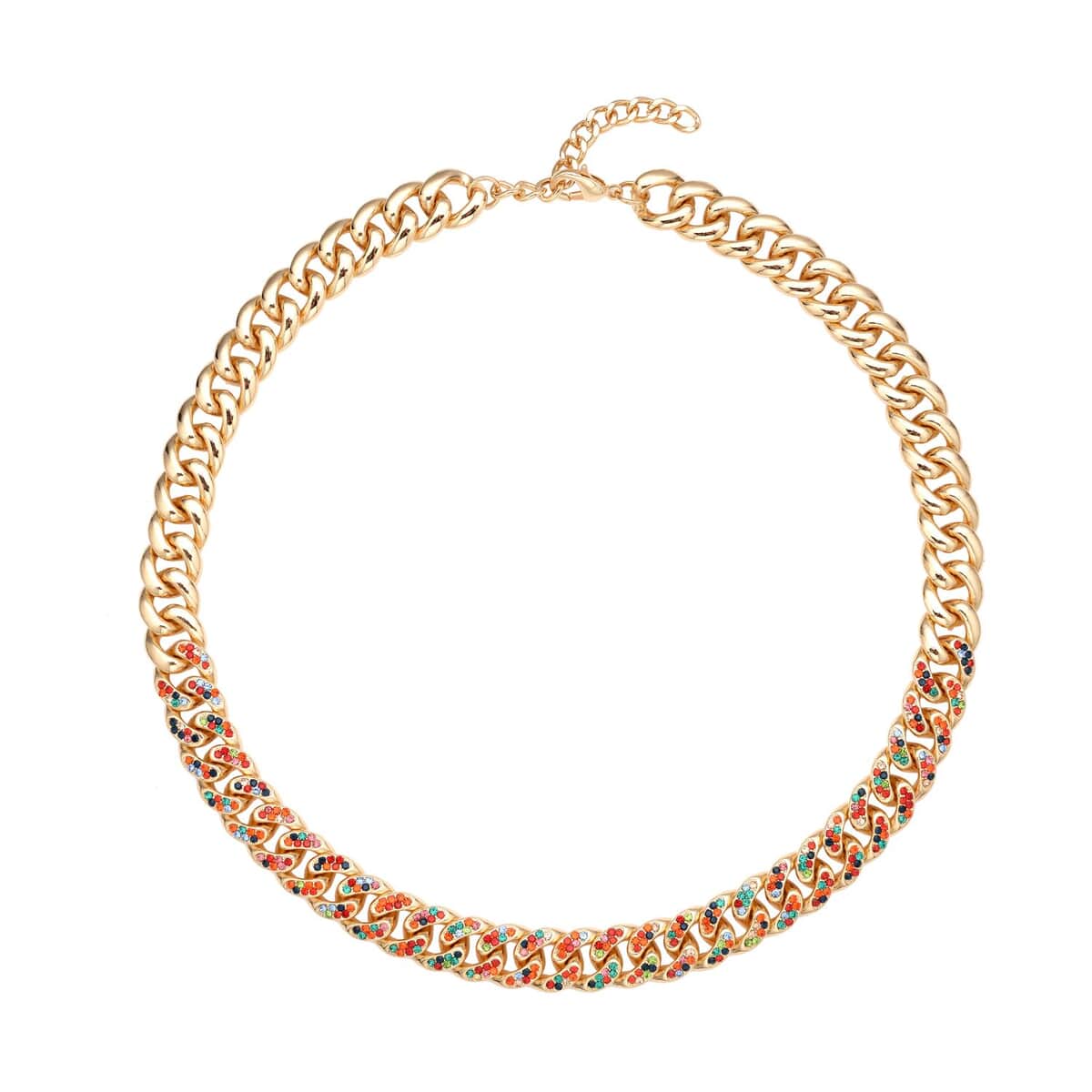 Champagne Austrian Crystal Curb Link Chain Necklace (18-22 Inches) in Goldtone image number 0
