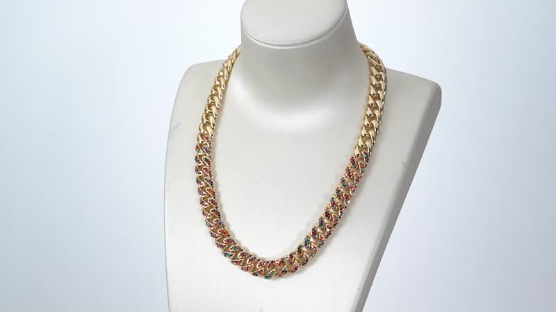 Champagne Austrian Crystal Curb Link Chain Necklace (18-22 Inches) in Goldtone