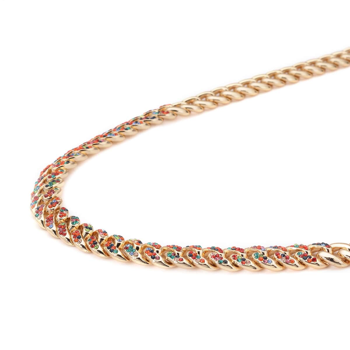 Champagne Austrian Crystal Curb Link Chain Necklace (18-22 Inches) in Goldtone image number 2
