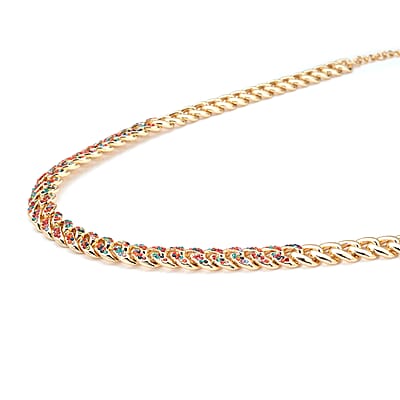 Multi Color Austrian Crystal Curb Link Chain Necklace 18-22 Inches in Goldtone