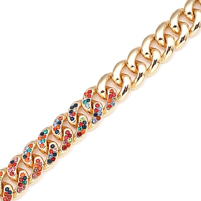 Multi Color Austrian Crystal Curb Link Chain Necklace 18-22 Inches in Goldtone
