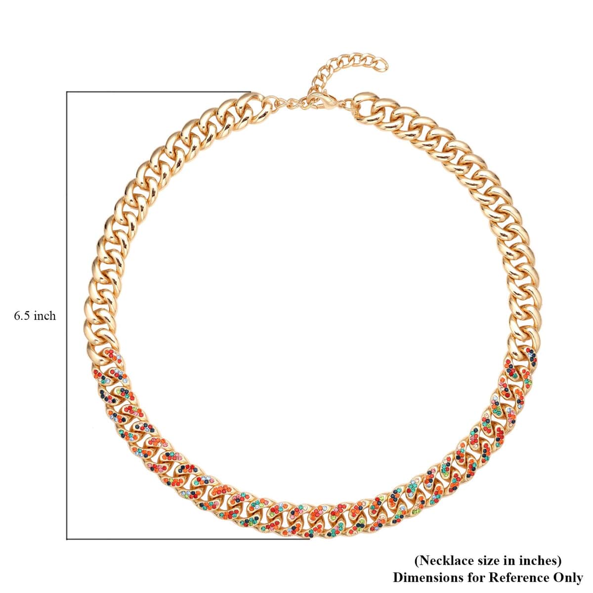 Champagne Austrian Crystal Curb Link Chain Necklace (18-22 Inches) in Goldtone image number 4