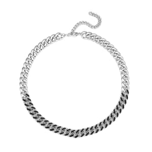 Black Austrian Crystal Curb Link Chain Necklace 18-22 Inches in Silvertone