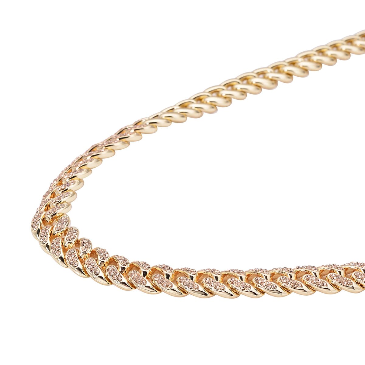 Champagne Austrian Crystal Curb Link Chain Necklace 18-22 Inches in Goldtone image number 2