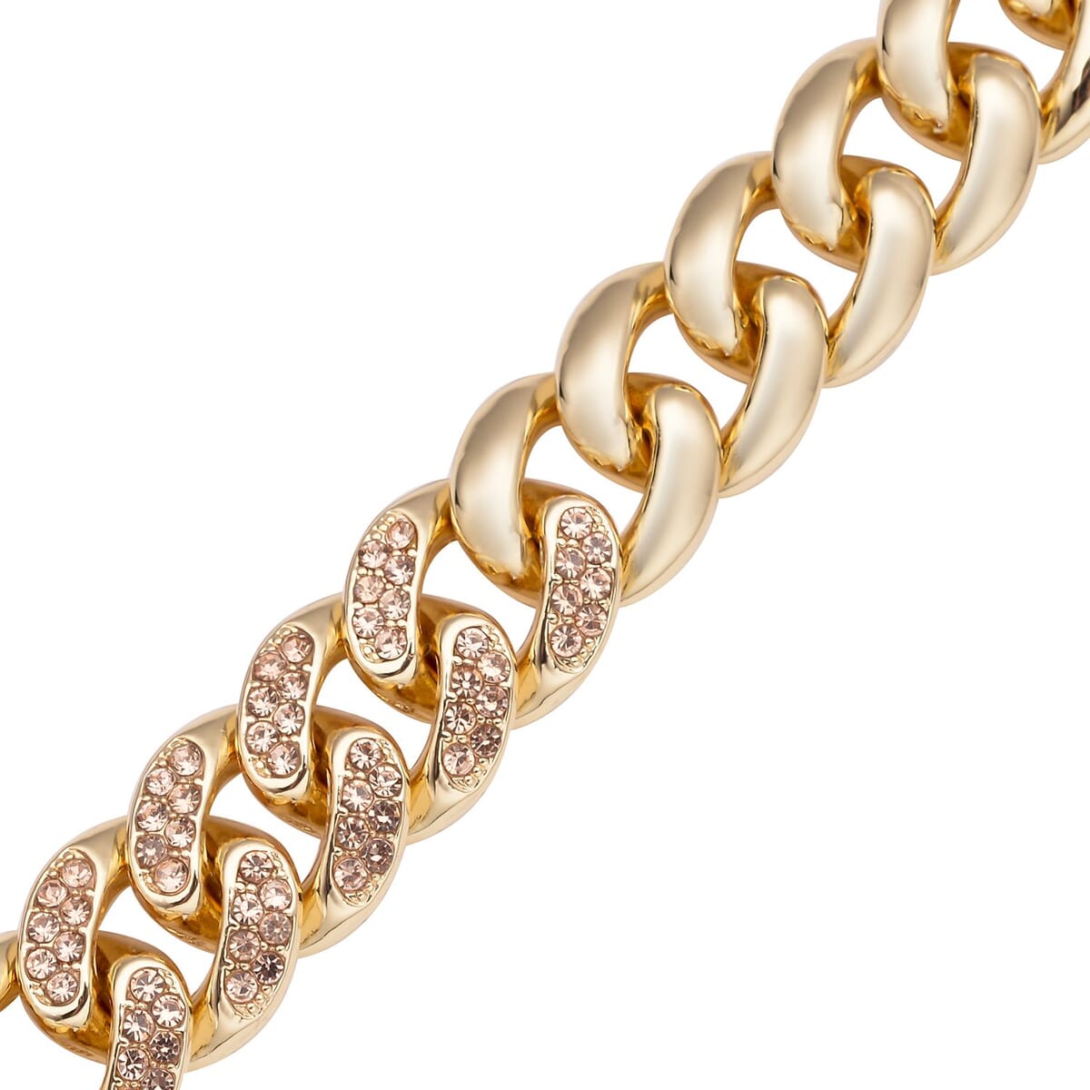 Champagne Austrian Crystal Curb Link Chain Necklace 18-22 Inches in Goldtone image number 3