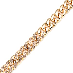 Champagne Austrian Crystal Curb Link Chain Necklace 18-22 Inches in Goldtone