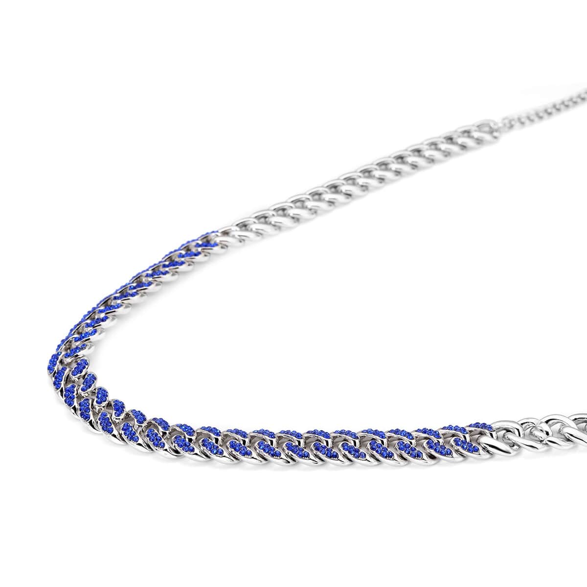 Blue Austrian Crystal Curb Link Chain Necklace 18-22 Inches in Silvertone image number 2