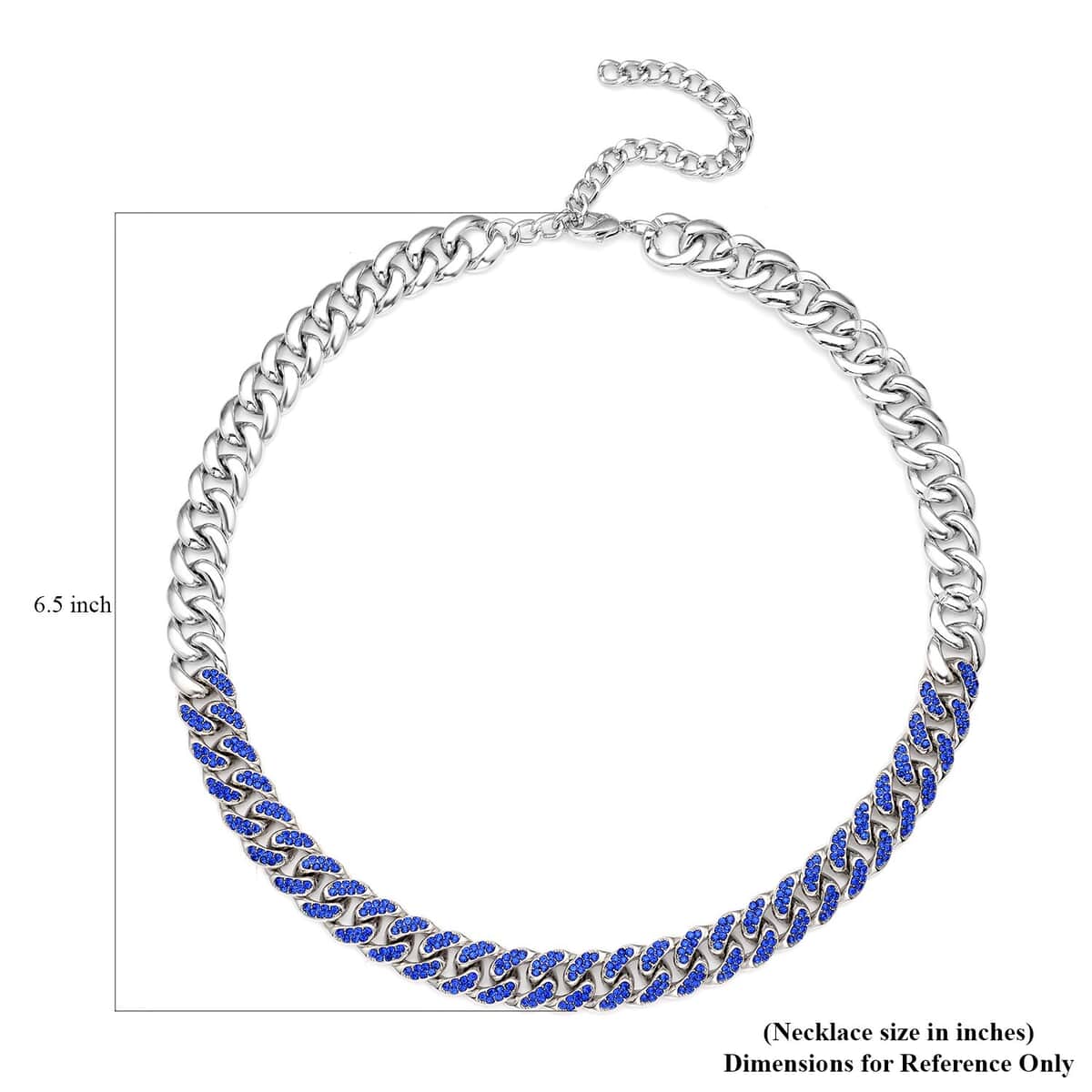 Blue Austrian Crystal Curb Link Chain Necklace 18-22 Inches in Silvertone image number 4