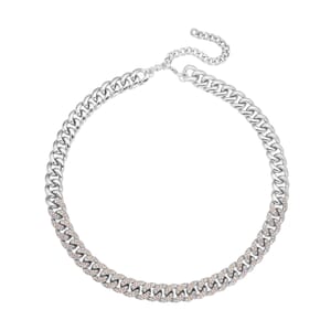 White Aurora Borealis Austrian Crystal Curb Link Chain Necklace 18-22 Inches in Silvertone
