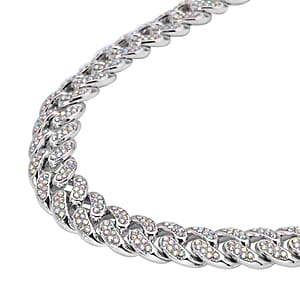 White Aurora Borealis Austrian Crystal Curb Link Chain Necklace 18-22 Inches in Silvertone